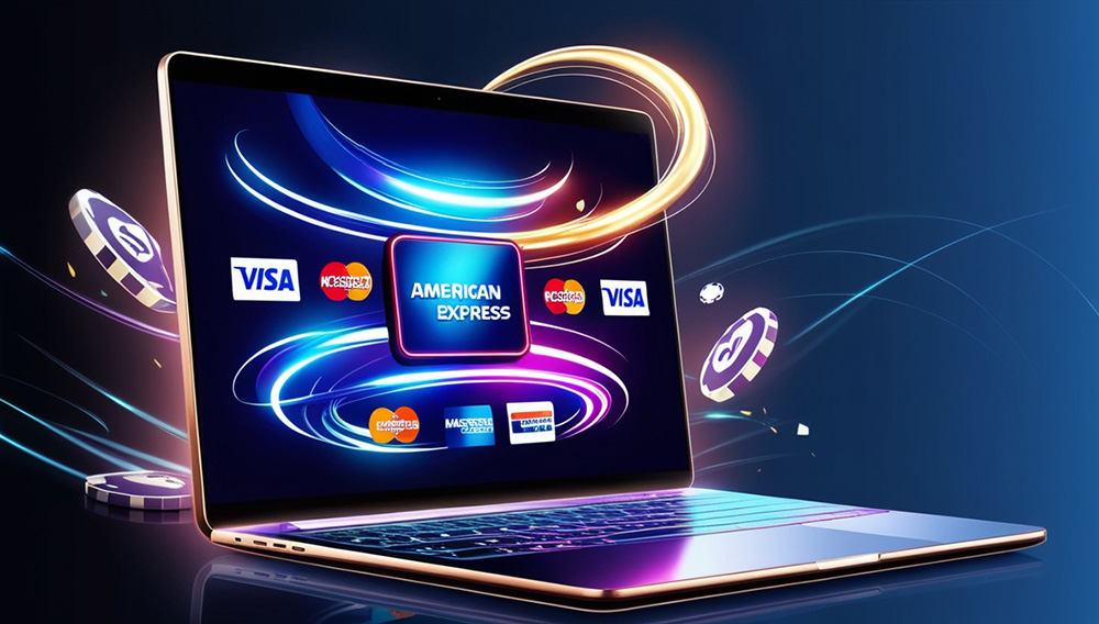 Different types of credit card options on a laptop screen for playing casino online