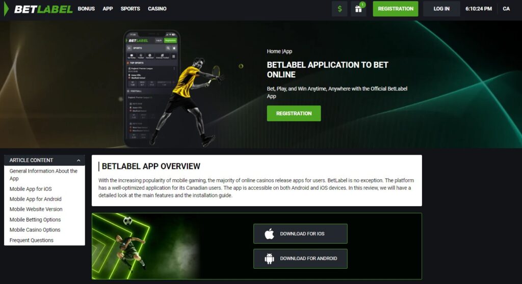 Belabel Casino's app downloading page