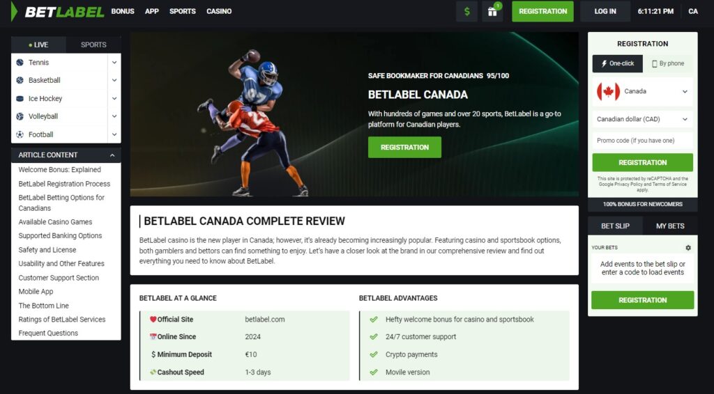 Screenshot of Betlabel Casino official website