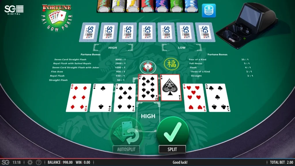 Fortune Pai Gow Poker: Autosplit game feature