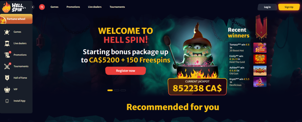 Screenshot of HellSpin Casino and its Welcome packlage offer