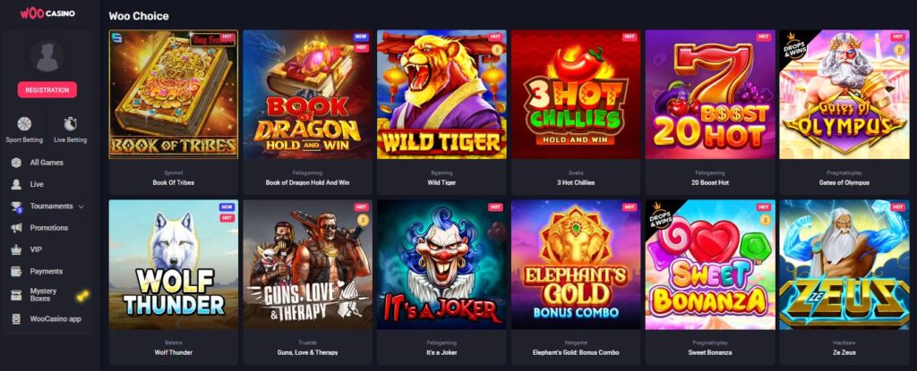 Screenshot of Woo Casino game gallery