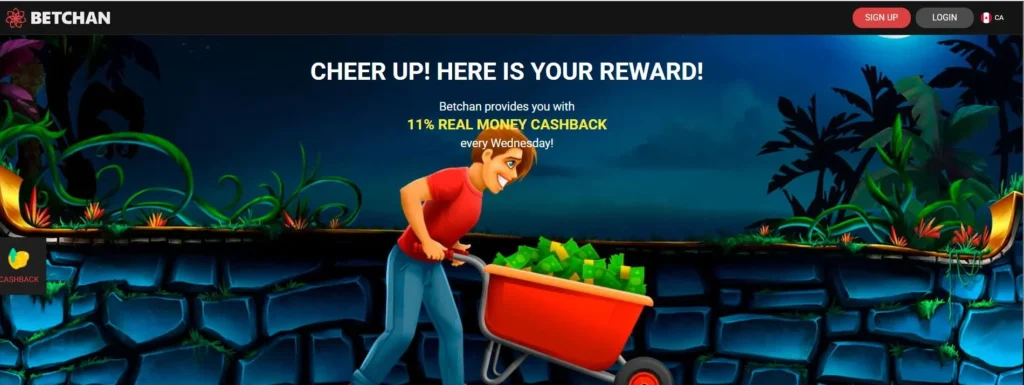 Screenshot o f BetChan Casino Wednesday Cashback Bonus