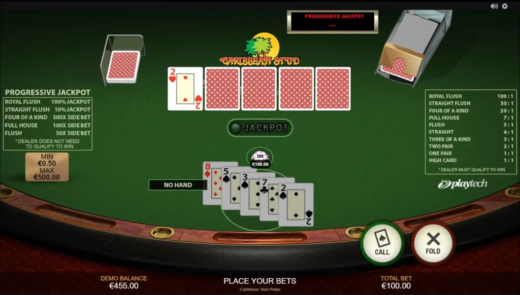 Screenshot of Caribbean Stud Poker Online by Playtech