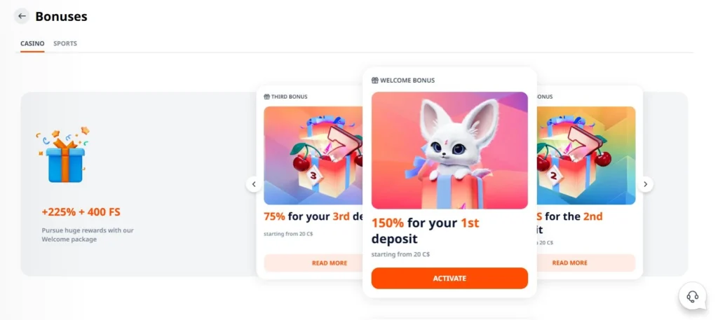 Screenshot of the first deposit casino bonus at Monro casino