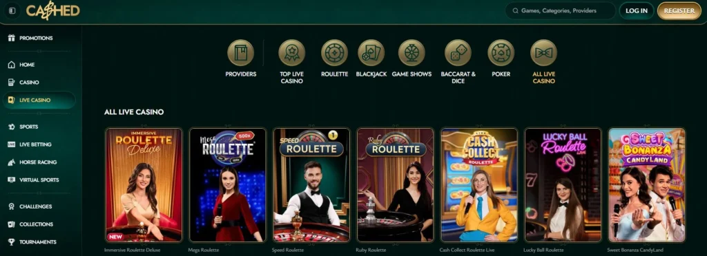 Cashed lLive Casino game options